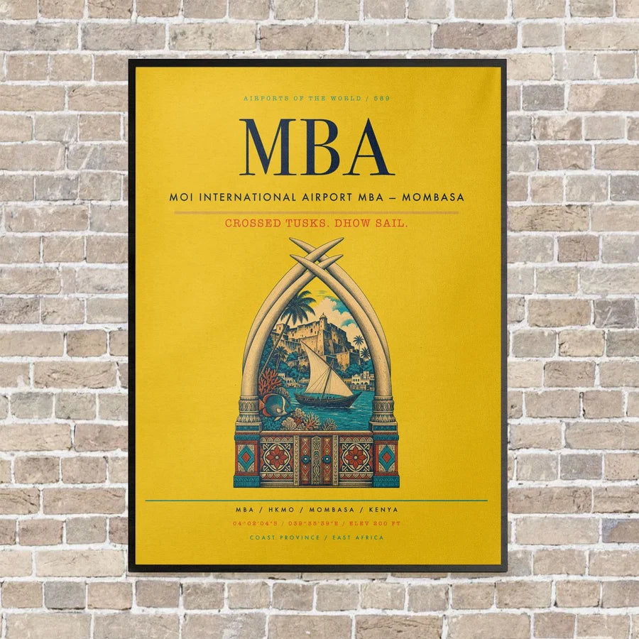 Moi International Airport MBA — Mombasa vertical canvas print - framed - yellow background