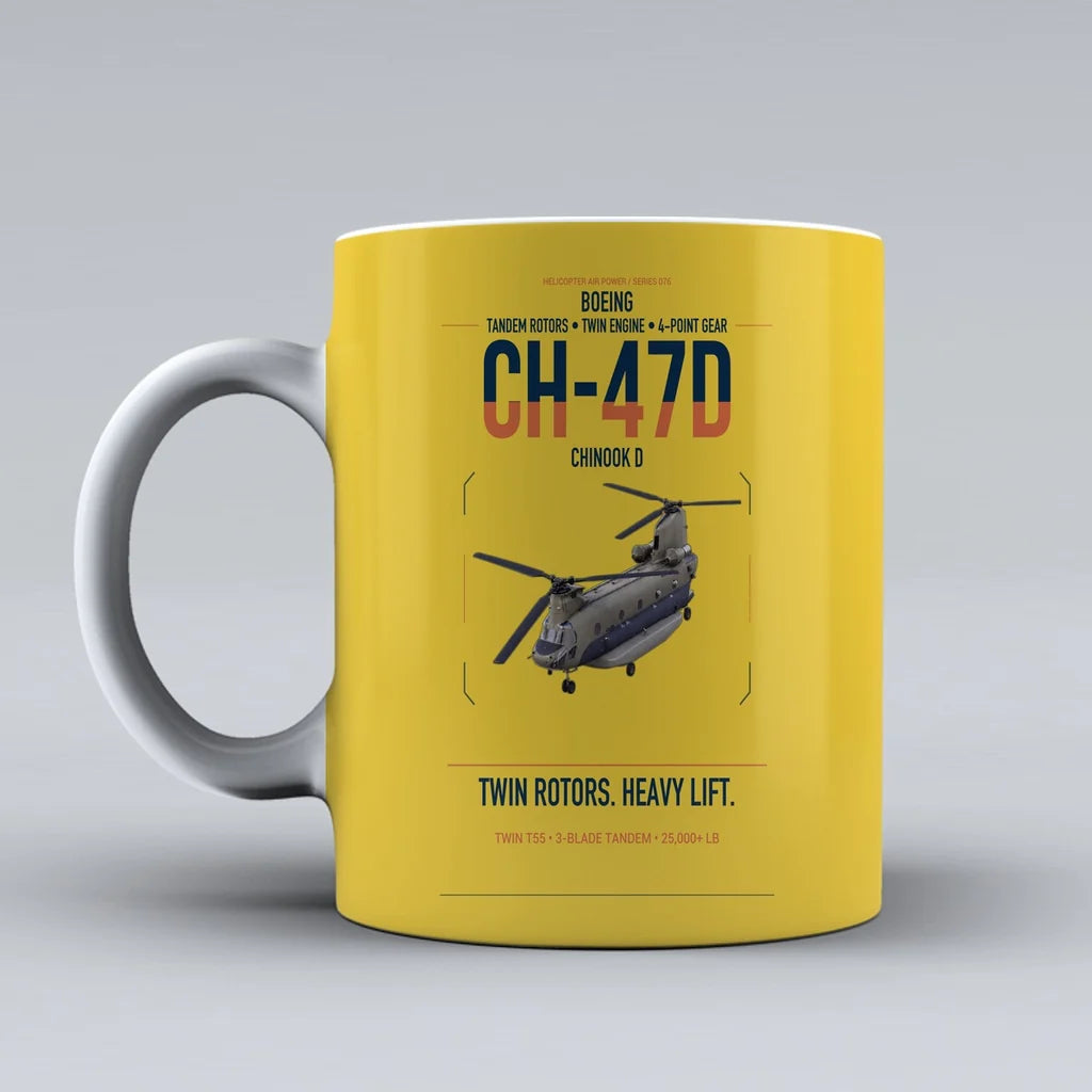 Boeing CH-47D design on yellow ceramic mug, double-side print