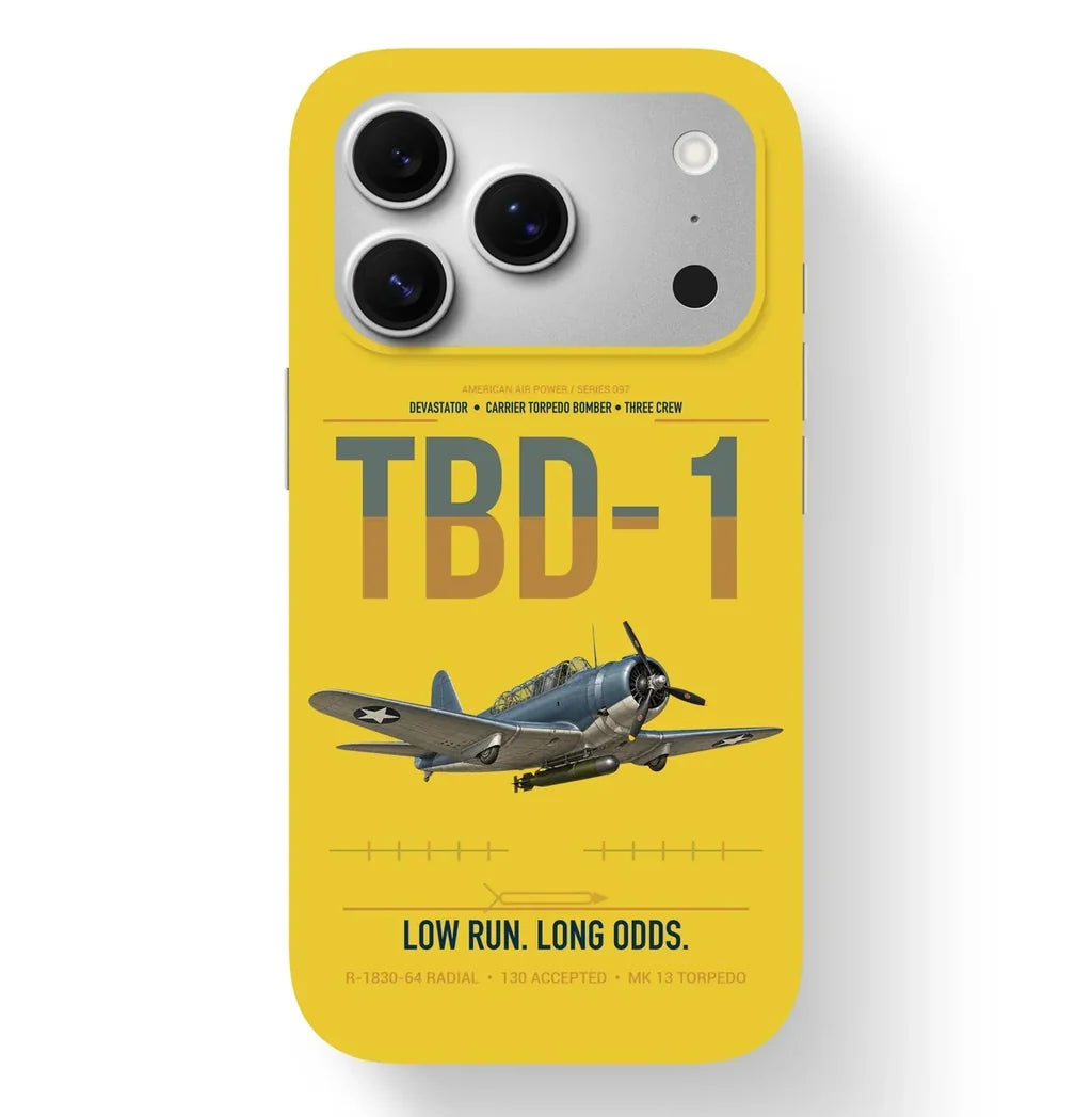 TBD-1 Devastator design on yellow magsafe iphone case, for iPhone 17 Pro
