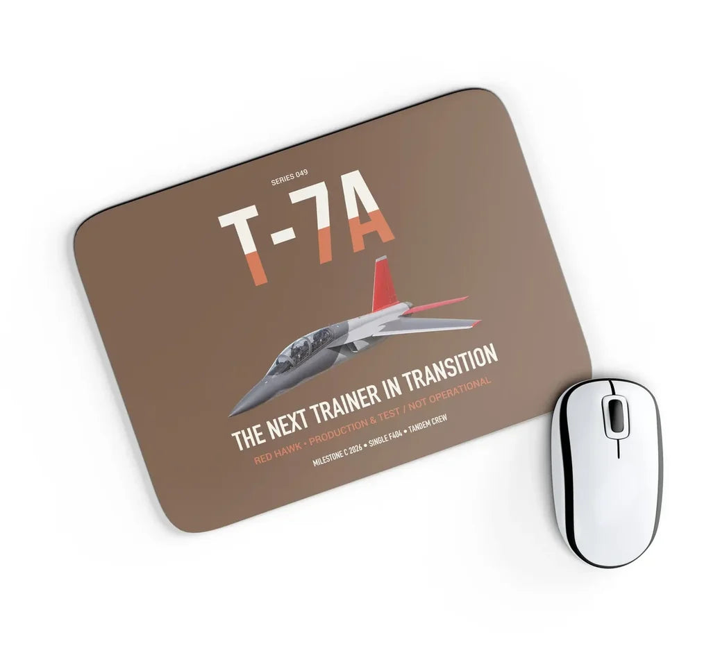 T-7A Red Hawk design on brown rectangle mouse pad