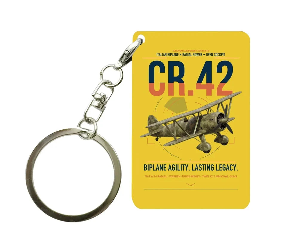 Fiat CR.42 Falco design on yellow designed key chain, double-side print