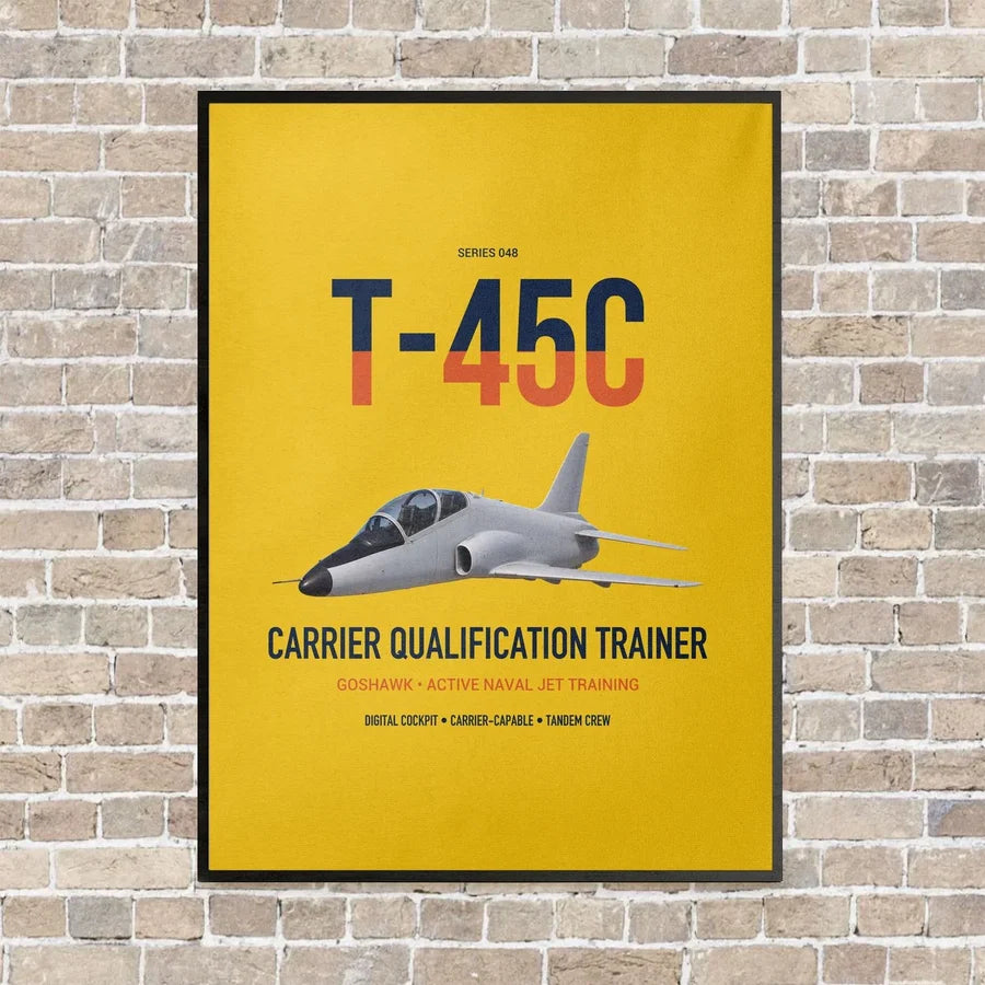 T-45C Goshawk vertical canvas print - framed - yellow background