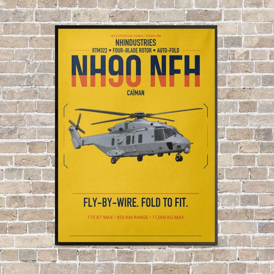 NHIndustries NH90 NFH Caïman vertical canvas print - framed - yellow background