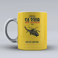 Thumbnail for Aérospatiale SA 330B Puma design on yellow ceramic mug, double-side print