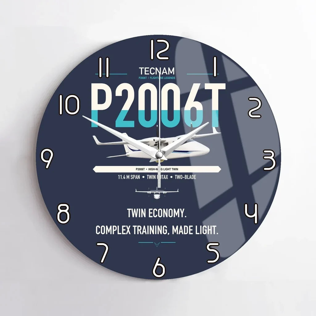 Tecnam P2006T design on navy blue no frame wall clock