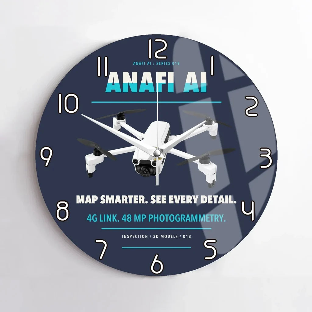 Parrot ANAFI Ai design on navy blue no frame wall clock