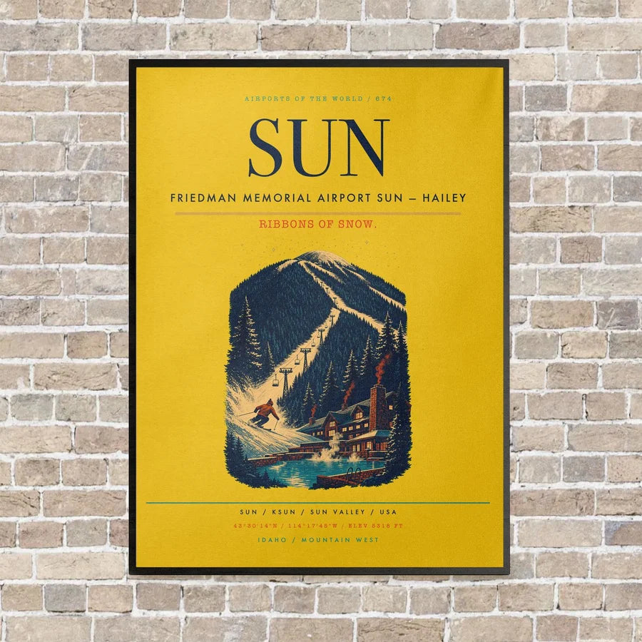 Friedman Memorial Airport SUN — Hailey vertical canvas print - framed - yellow background