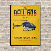 Thumbnail for Bell 505 vertical canvas print - framed - yellow background