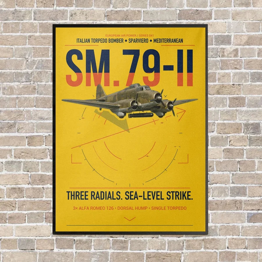 Savoia-Marchetti SM.79-II Sparviero vertical canvas print - framed - yellow background