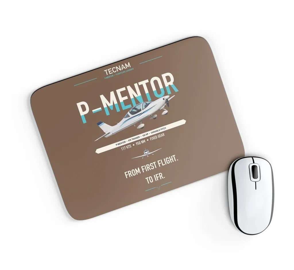Tecnam P-Mentor design on brown rectangle mouse pad