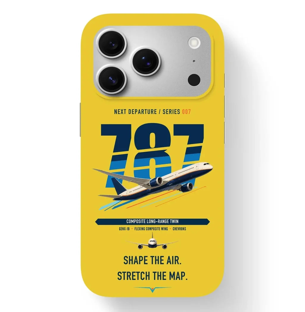 Boeing 787-9 Dreamliner design on yellow magsafe iphone case
