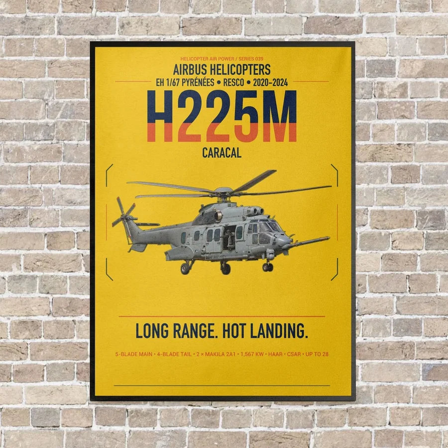 Airbus Helicopters H225M Caracal vertical canvas print - framed - yellow background