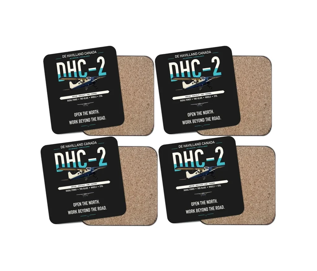 DHC-2 Beaver Mk I design on black 4 pieces set coaster