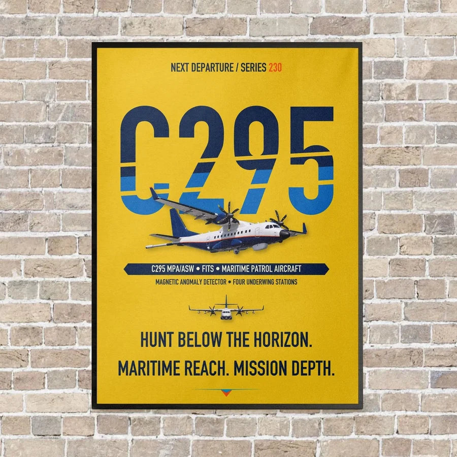 Airbus C295 MPA/ASW vertical canvas print - framed - yellow background