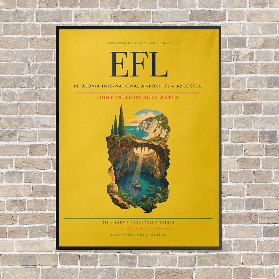 Kefalonia International Airport EFL — Argostoli vertical canvas print - framed - yellow background