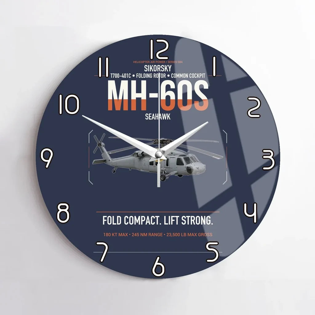 Sikorsky MH-60S Seahawk design on navy blue no frame wall clock