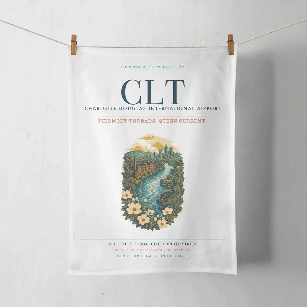Charlotte Douglas International Airport (CLT) design on white towel