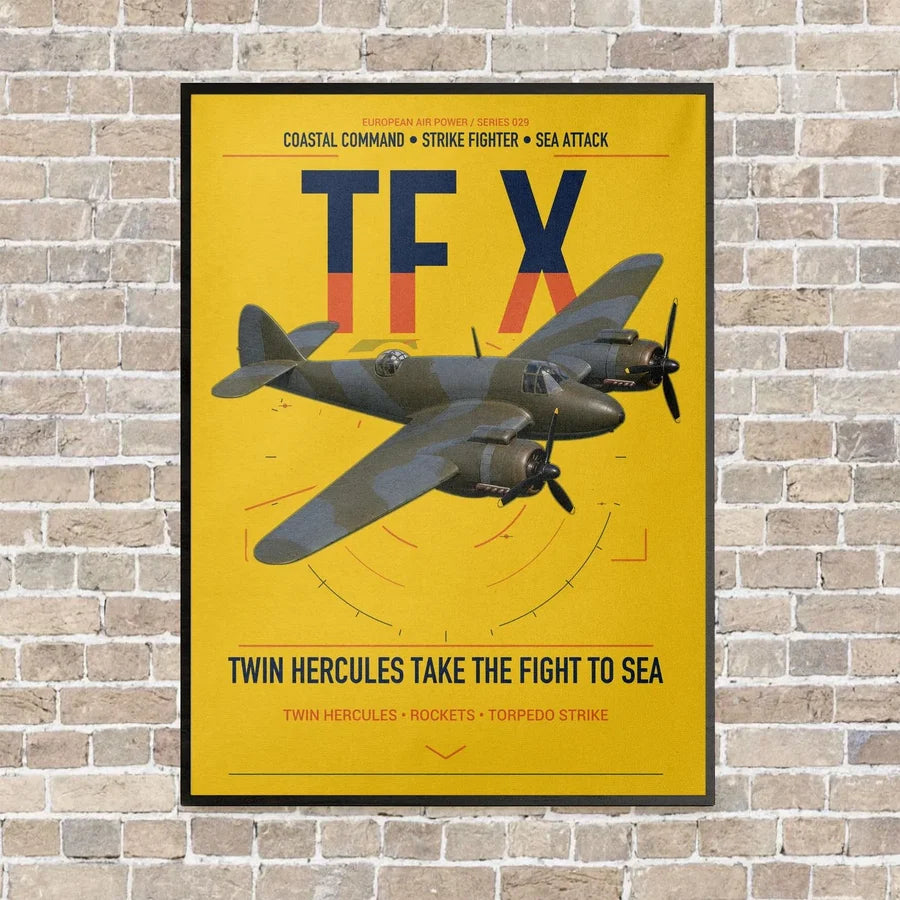 Bristol Beaufighter TF X vertical canvas print - framed - yellow background