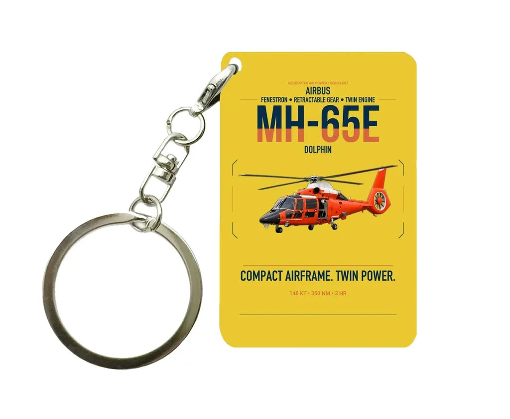 Airbus MH-65E Dolphin design on yellow designed key chain, double-side print