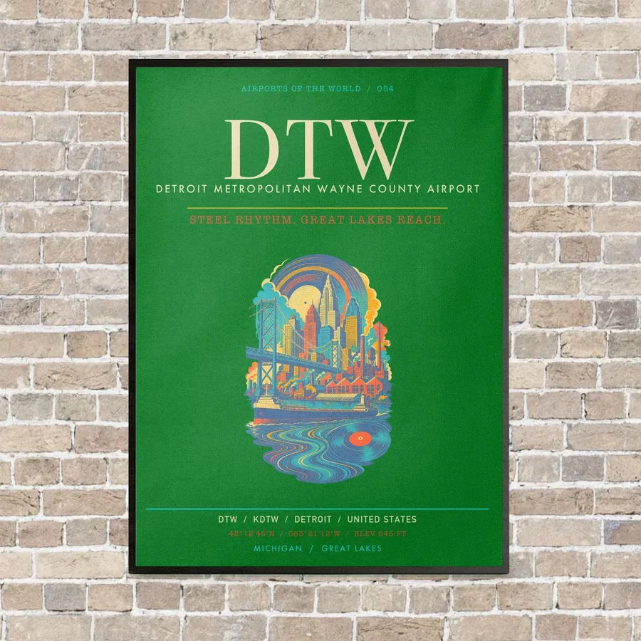 Detroit Metropolitan Wayne County Airport DTW - Canvas Framed - Green