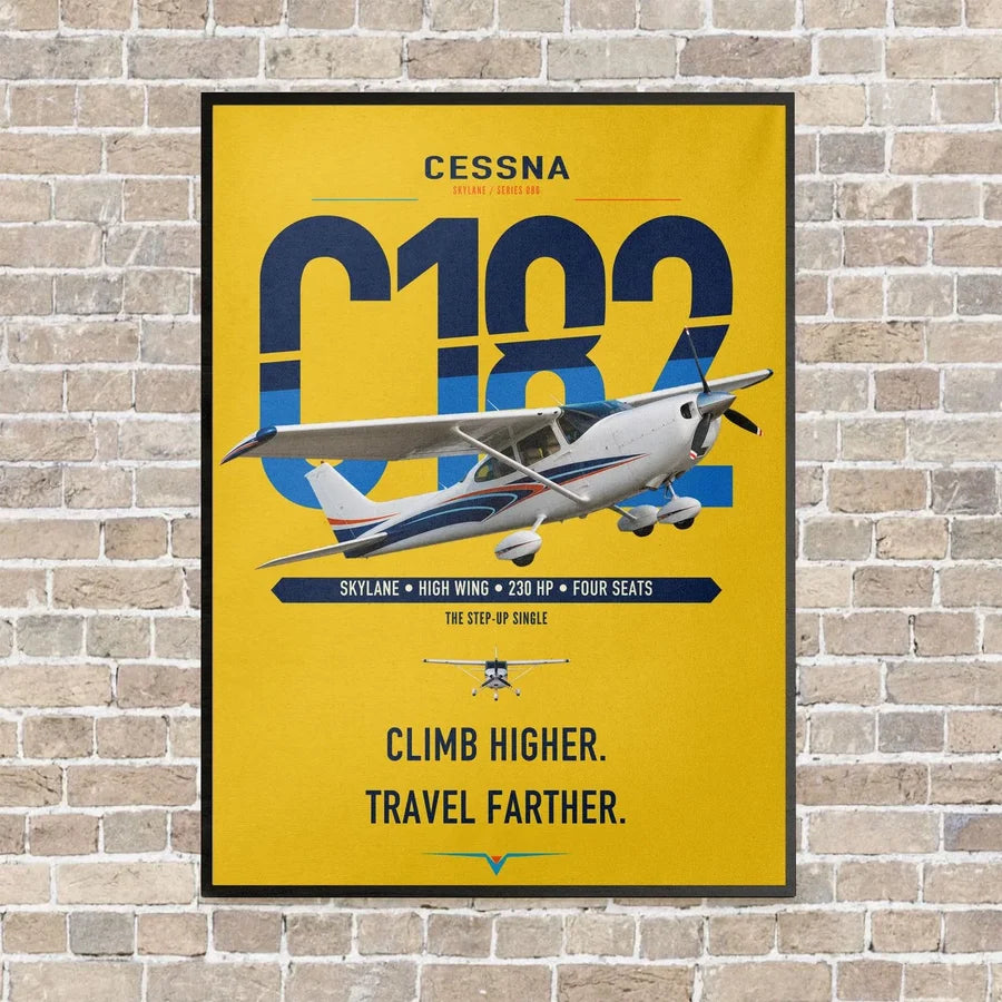Cessna 182 Skylane vertical canvas print - framed - yellow background