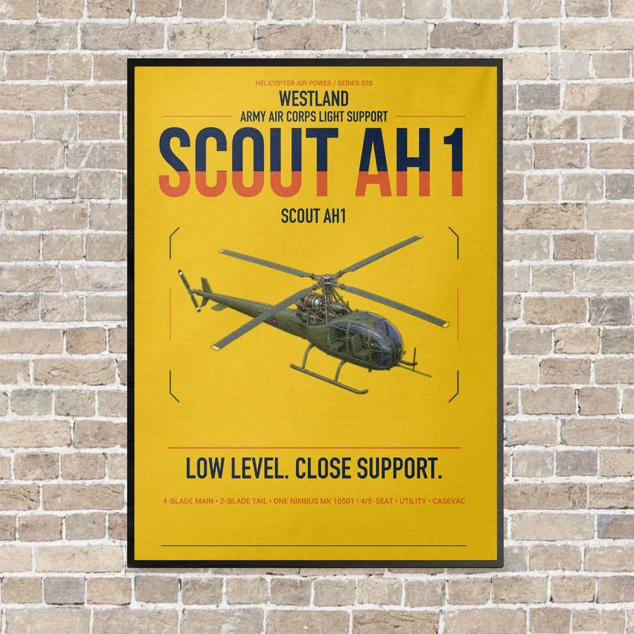 Westland Scout AH1 vertical canvas print - framed - yellow background