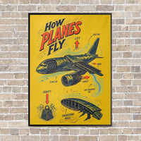 Thumbnail for How Planes Fly V2 vertical canvas print - framed - yellow background