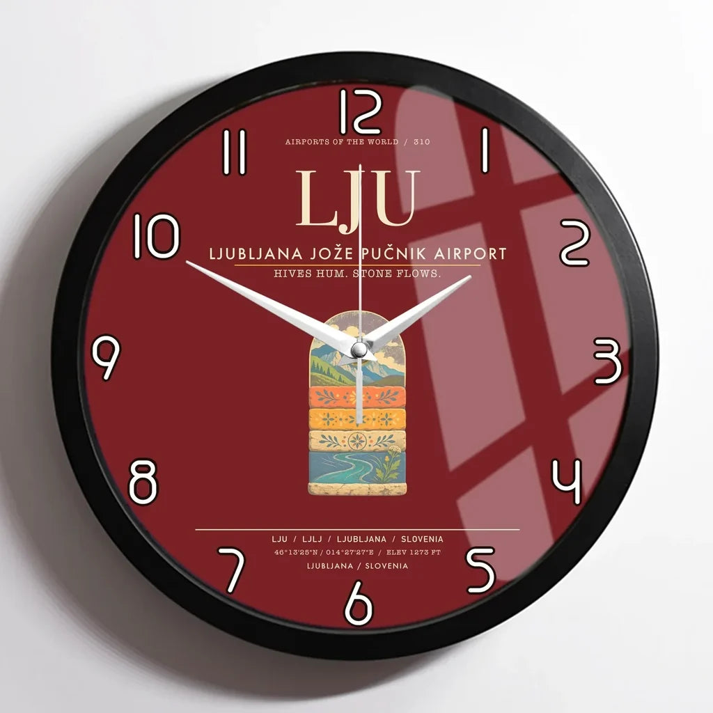Ljubljana Joze Pucnik Airport LJU Wall-Clock Framed - Dark Red