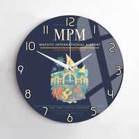 Thumbnail for Maputo International Airport (MPM) design on navy blue no frame wall clock