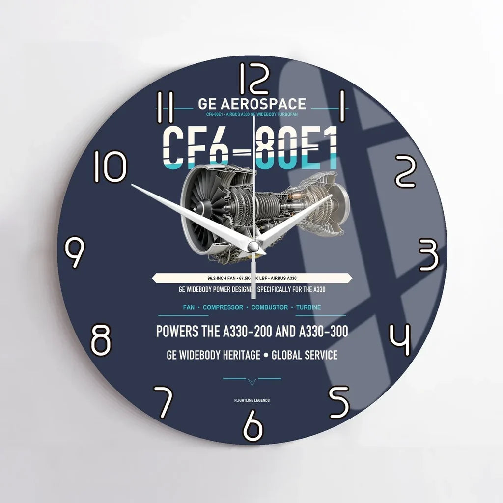 CF6-80E1 design on navy blue no frame wall clock