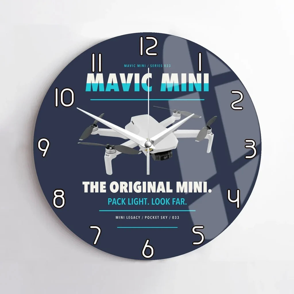 DJI Mavic Mini design on navy blue no frame wall clock