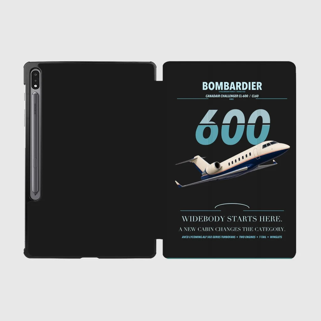 Bombardier Challenger 600 design on black samsung tablet tablet case