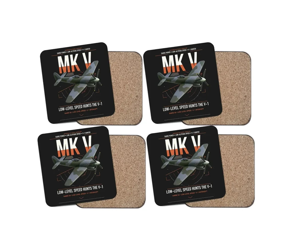 Hawker Tempest Mk V design on black 4 pieces set coaster
