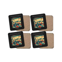 Thumbnail for The Soda Fountain Airport - Designed Coasters design on black 4-pieces-set