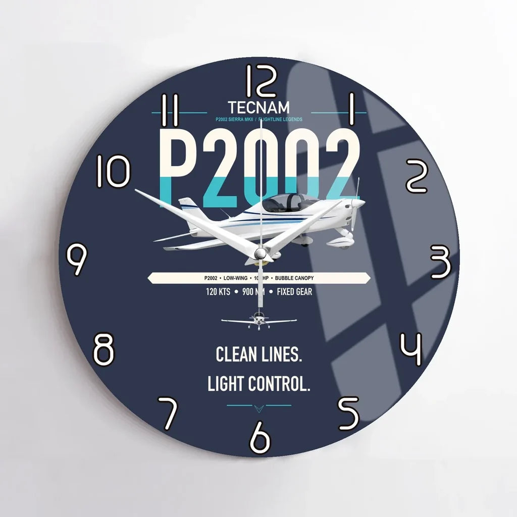 Tecnam P2002 Sierra MkII design on navy blue no frame wall clock