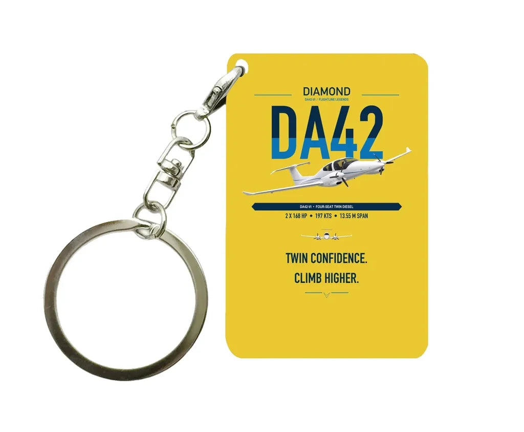 Diamond DA42-VI design on yellow designed key chain, double-side print