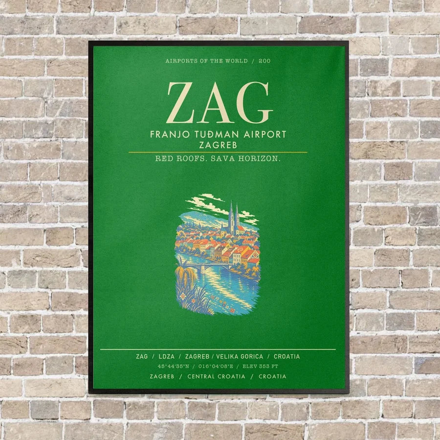 Franjo Tuman Airport Zagreb ZAG - Canvas Framed - Green