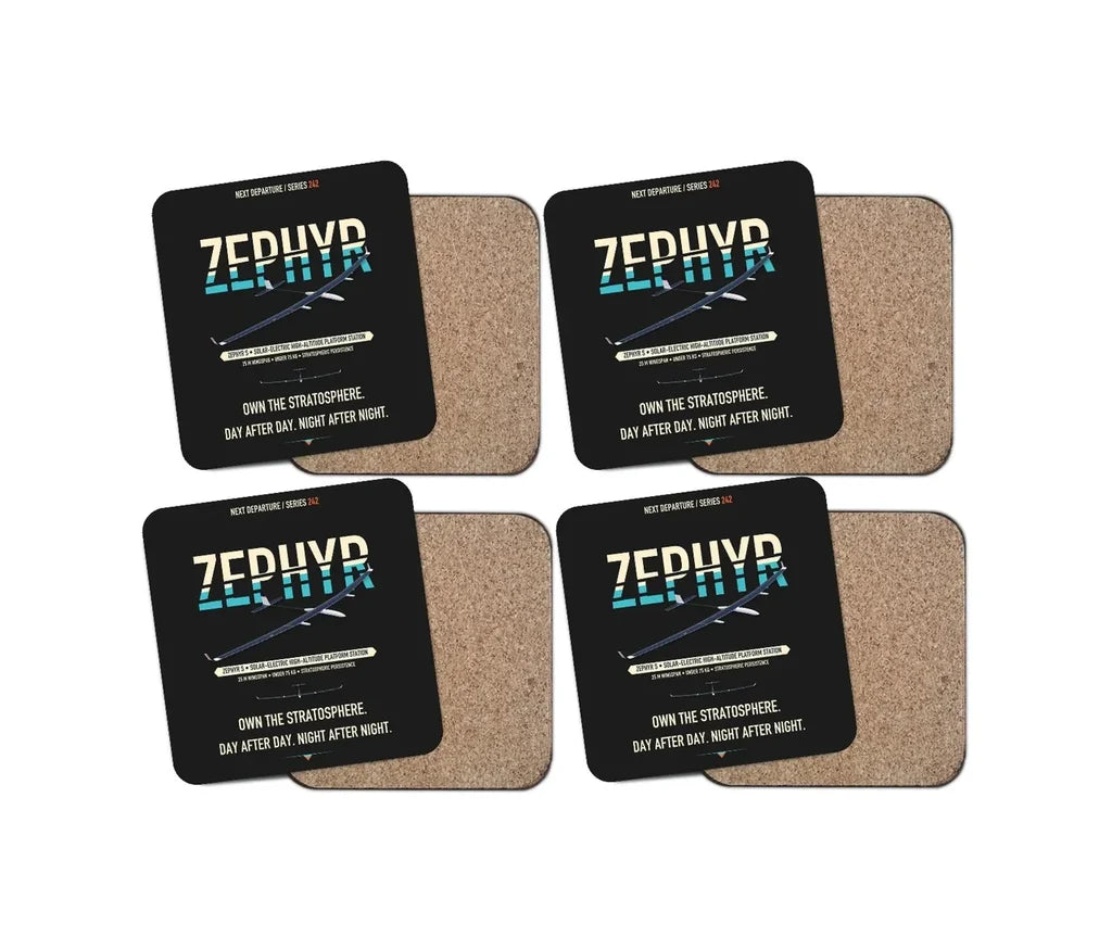 Airbus Zephyr S design on black 4 pieces set coaster