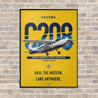 Thumbnail for Cessna 208 Caravan vertical canvas print - framed - yellow background