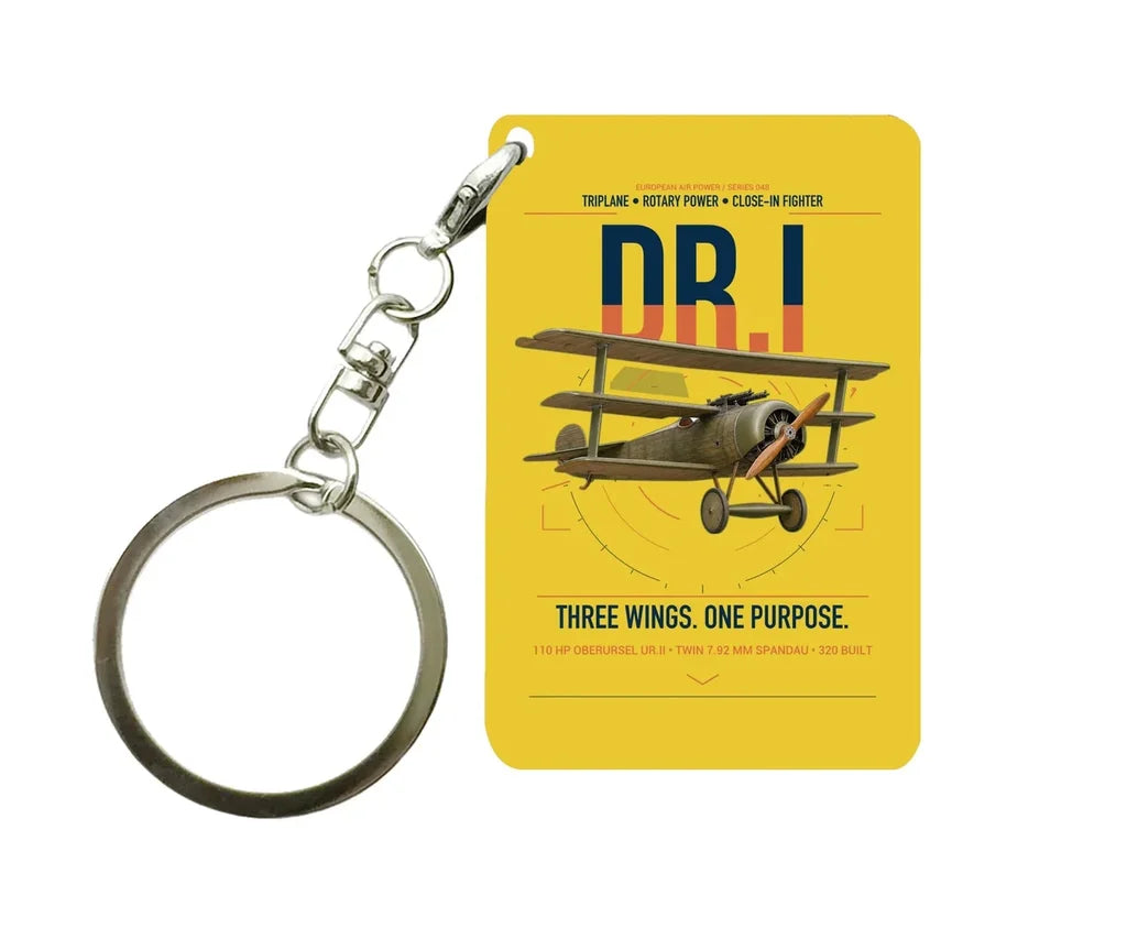 Fokker Dr.I design on yellow designed key chain, double-side print