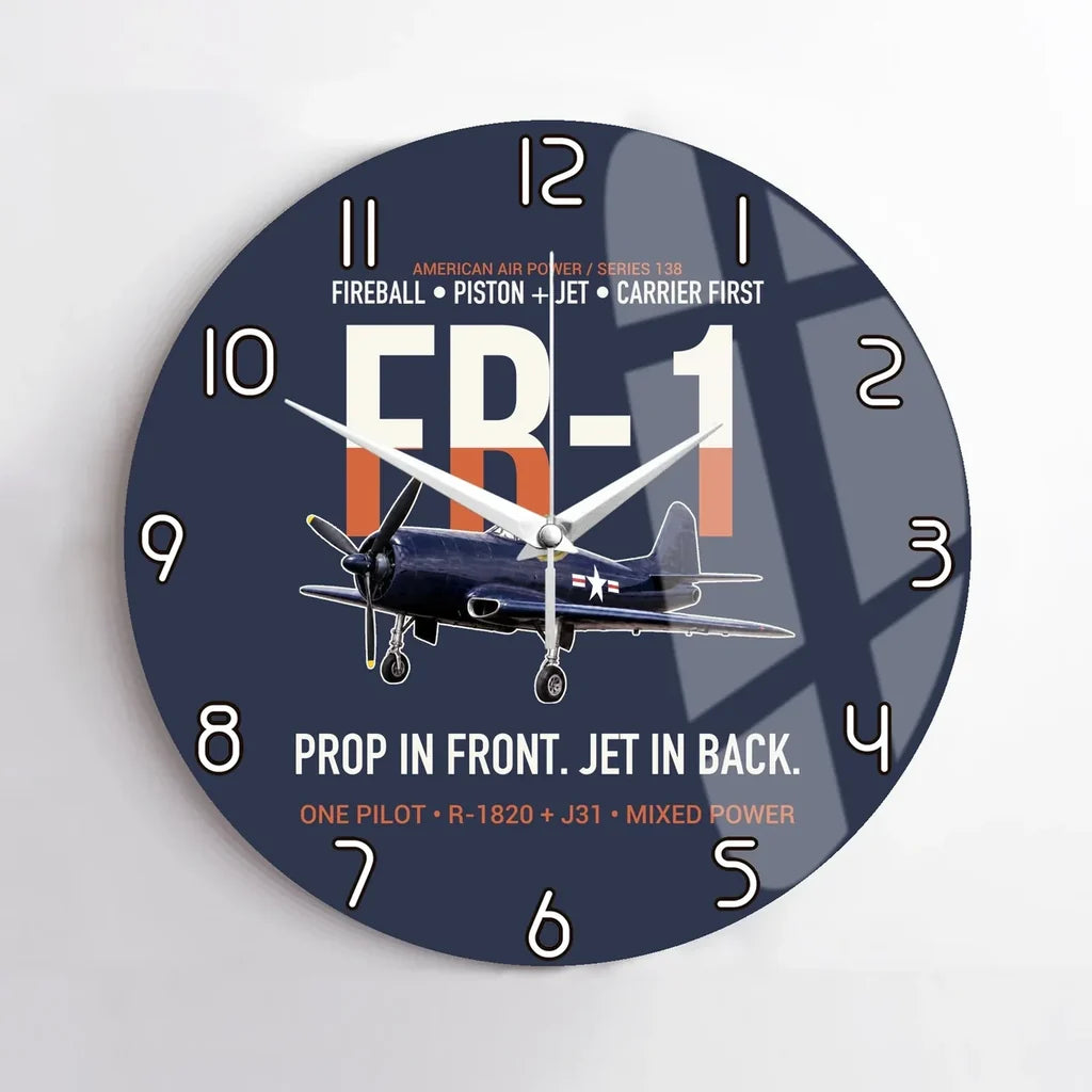 FR-1 Fireball Prop in Front Jet in Back design on navy blue no frame wall clock