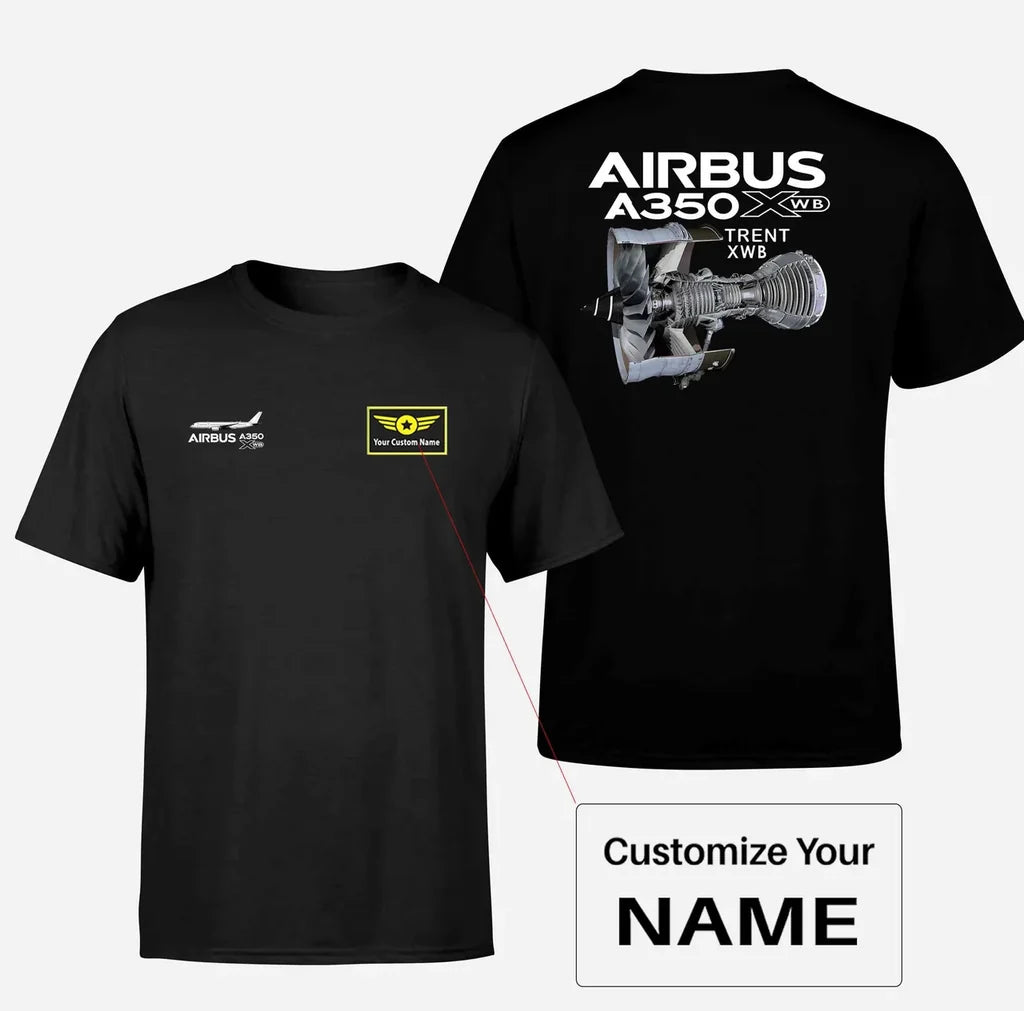 Airbus A350 & Trent XWB Engine aviation design printed on soft cotton double-side print T-shirt.
