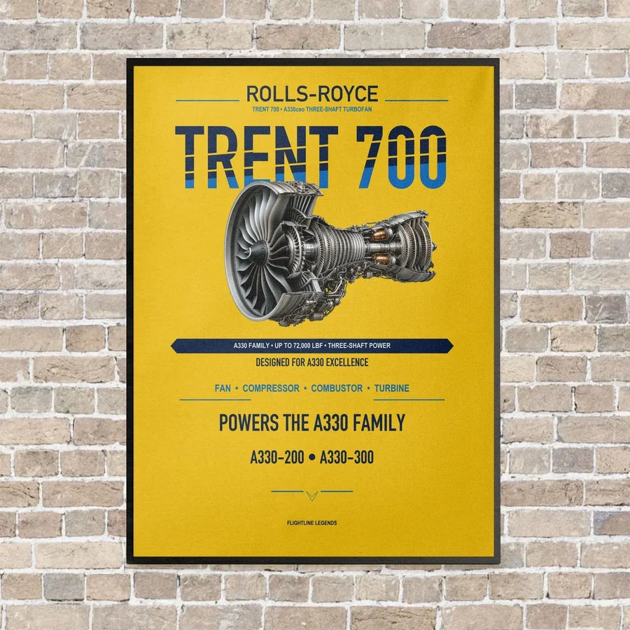 TRENT 700 vertical canvas print - framed - yellow background
