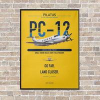 Thumbnail for Pilatus PC-12 PRO vertical canvas print - framed - yellow background