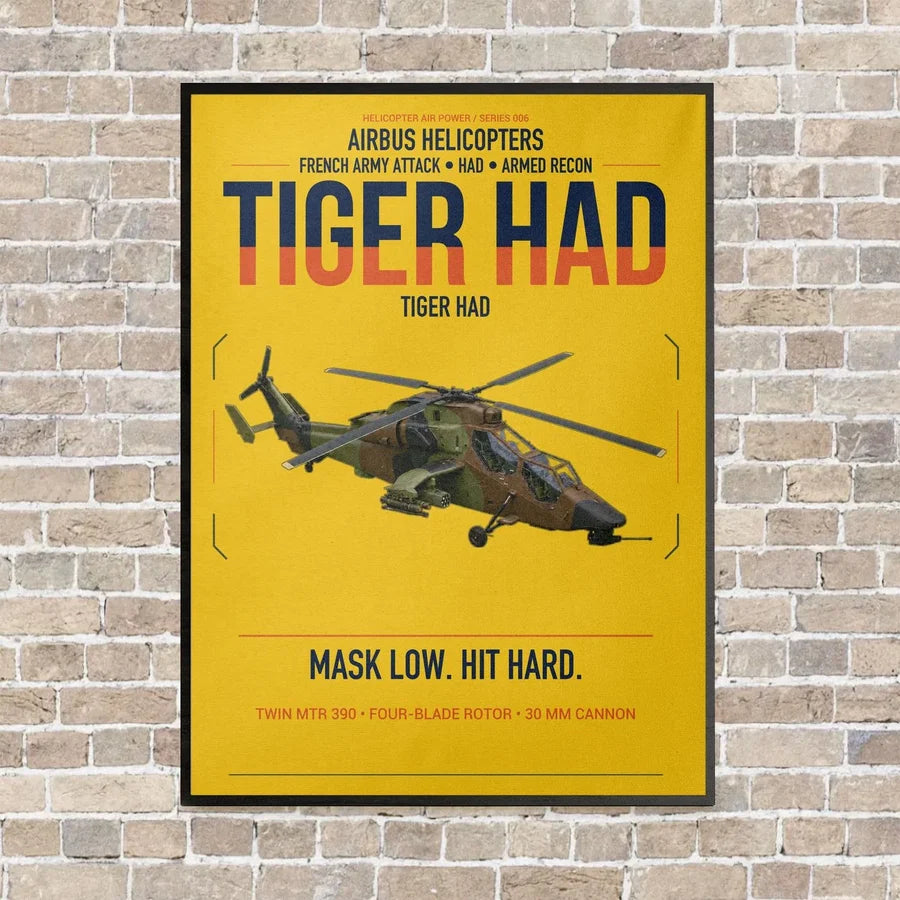 Airbus Helicopters Tiger HAD vertical canvas print - framed - yellow background