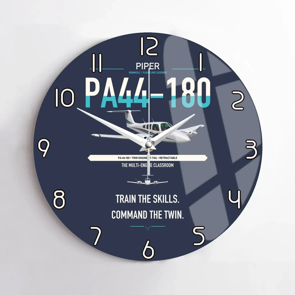 Piper PA-44-180 Seminole design on navy blue no frame wall clock