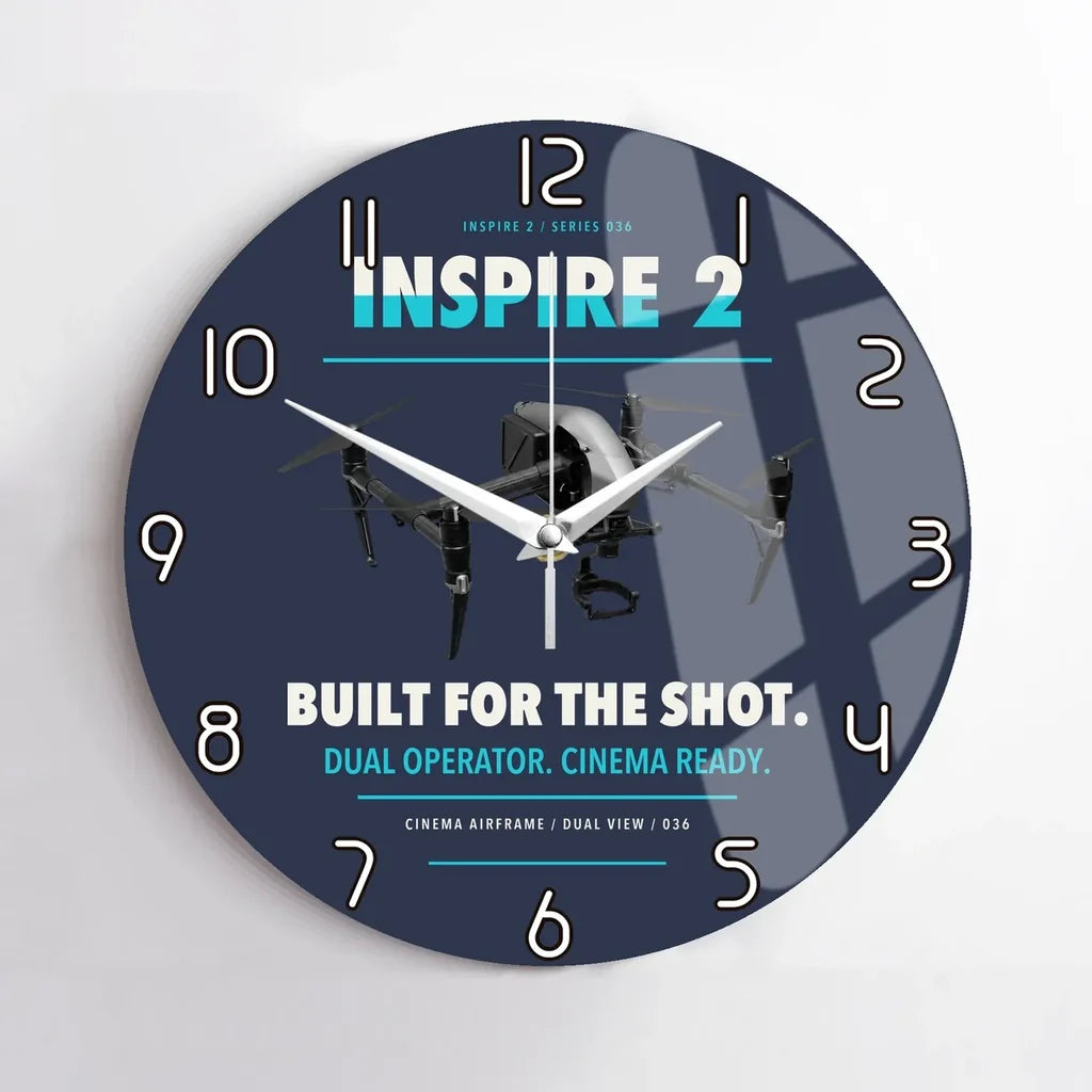DJI Inspire 2 design on navy blue no frame wall clock
