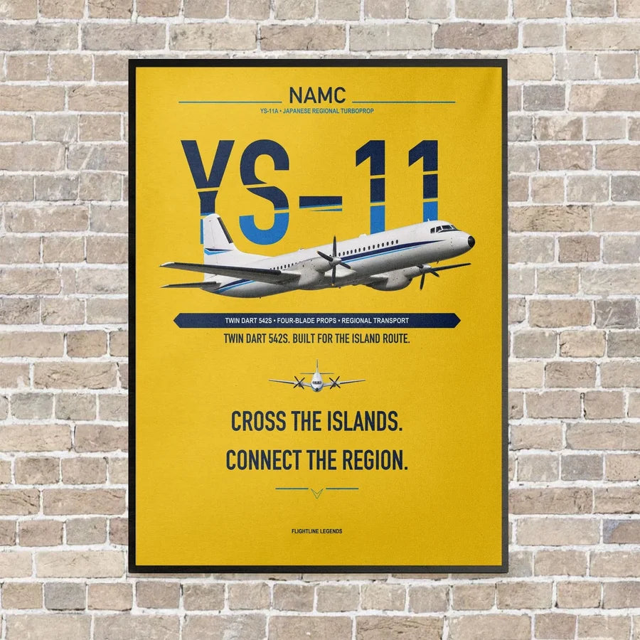 NAMC YS-11A vertical canvas print - framed - yellow background