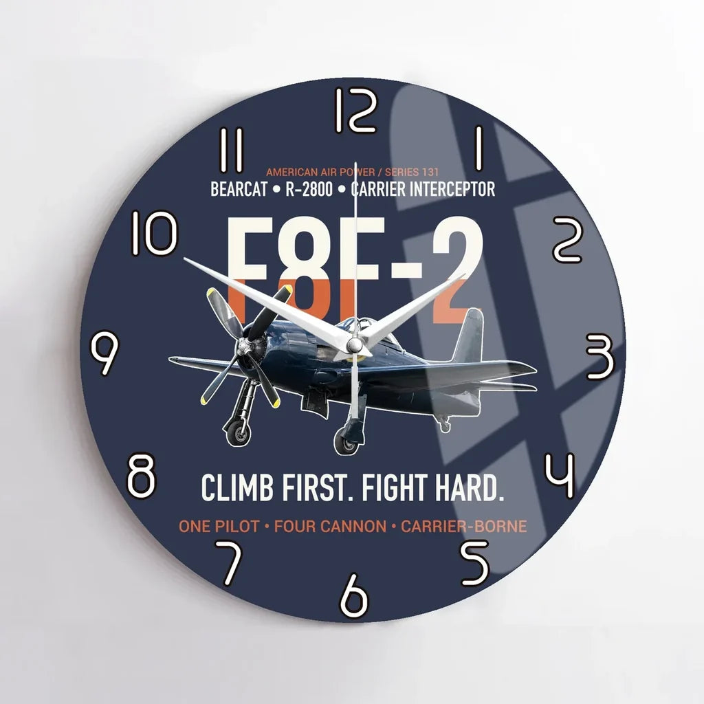 F8F-2 Bearcat Climb First Fight Hard design on navy blue no frame wall clock