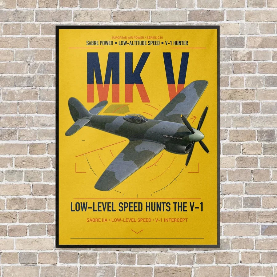 Hawker Tempest Mk V vertical canvas print - framed - yellow background